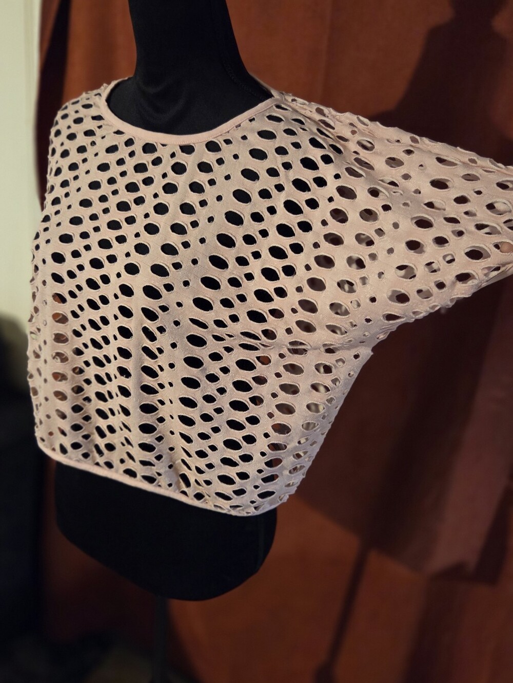 Yelete Blush Pink Open-Weave Crop Top